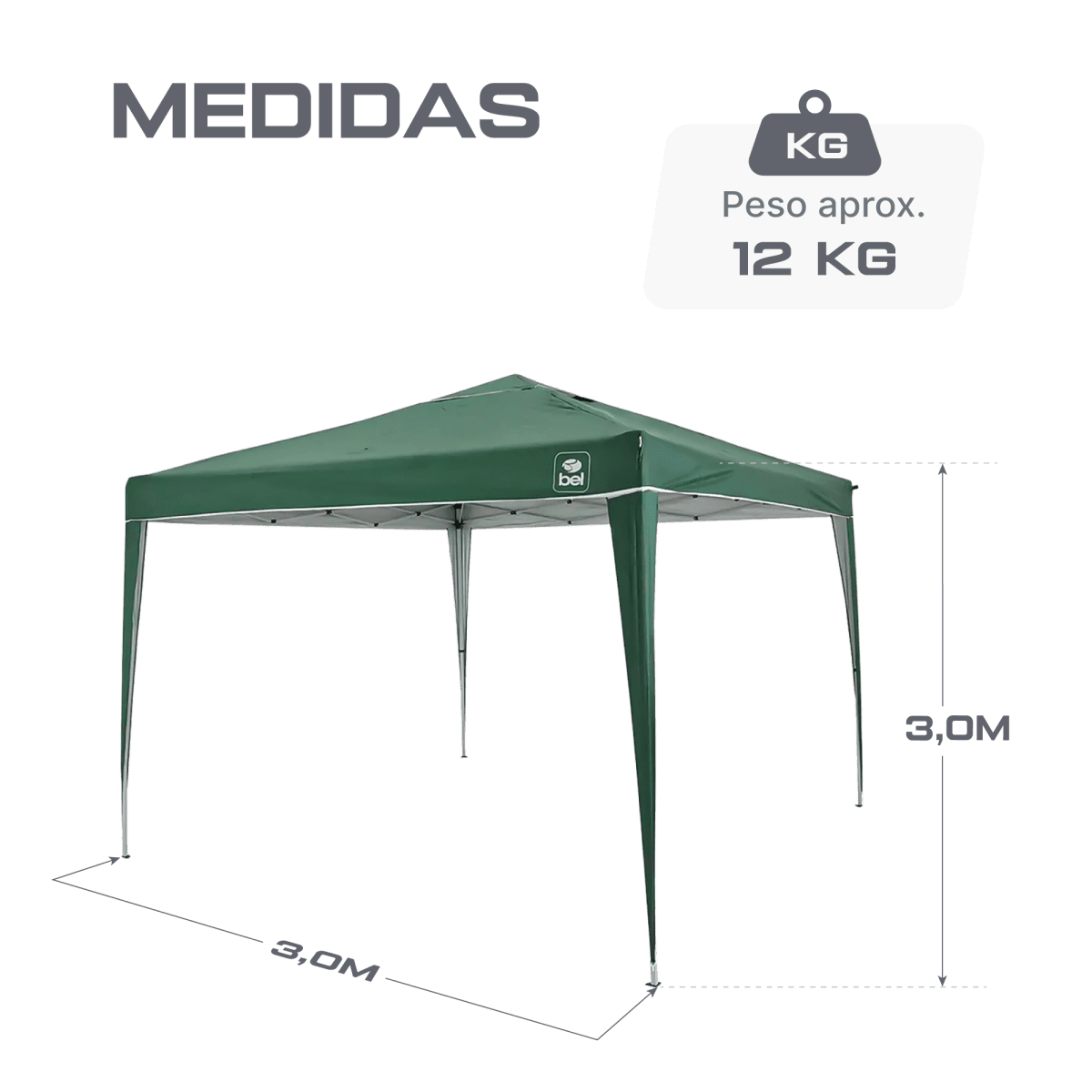 Tenda gazebo dobrável sanfonada de alumínio 3m x 3m Bel Bege