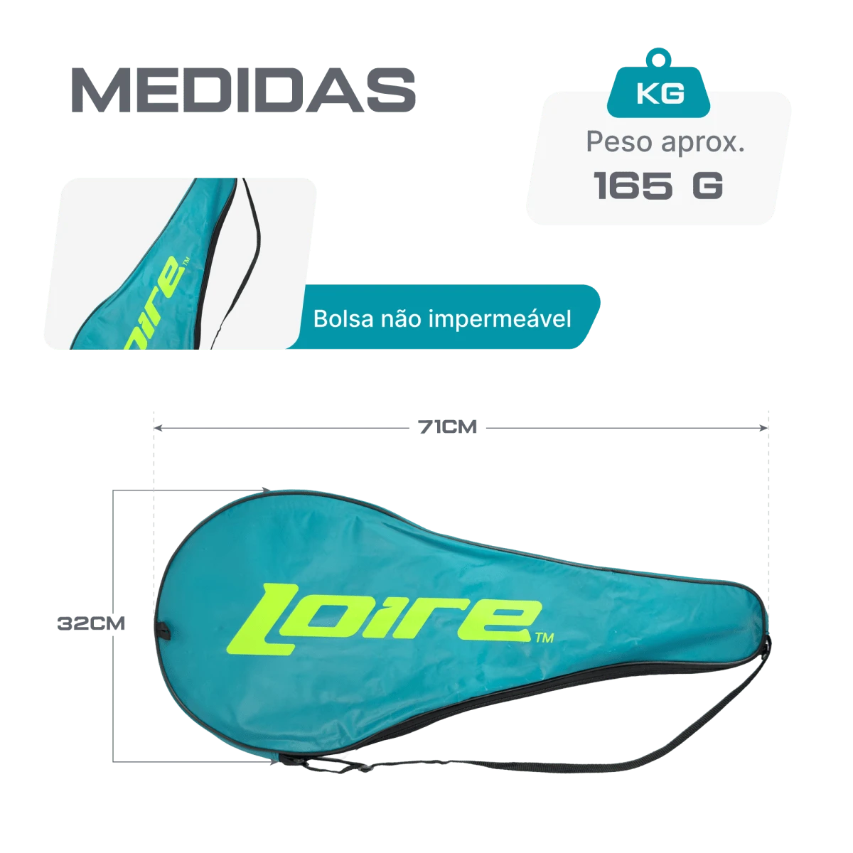 Capa bolsa raqueteira para raquete de tênis com alça de transporte Loire