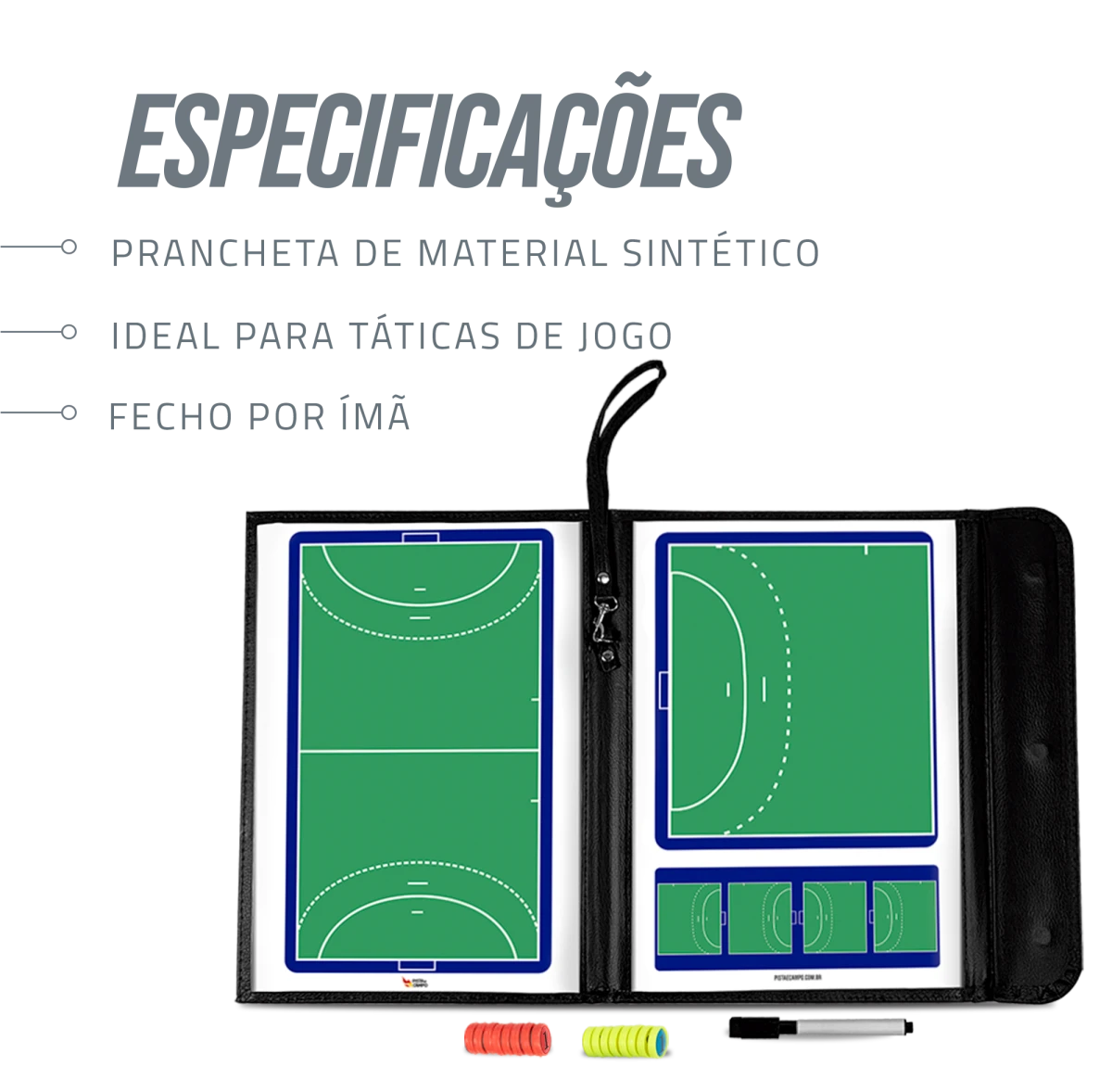 Prancheta tática magnética com caneta para treinamento de handebol Pista e Campo - Modelo pasta preta