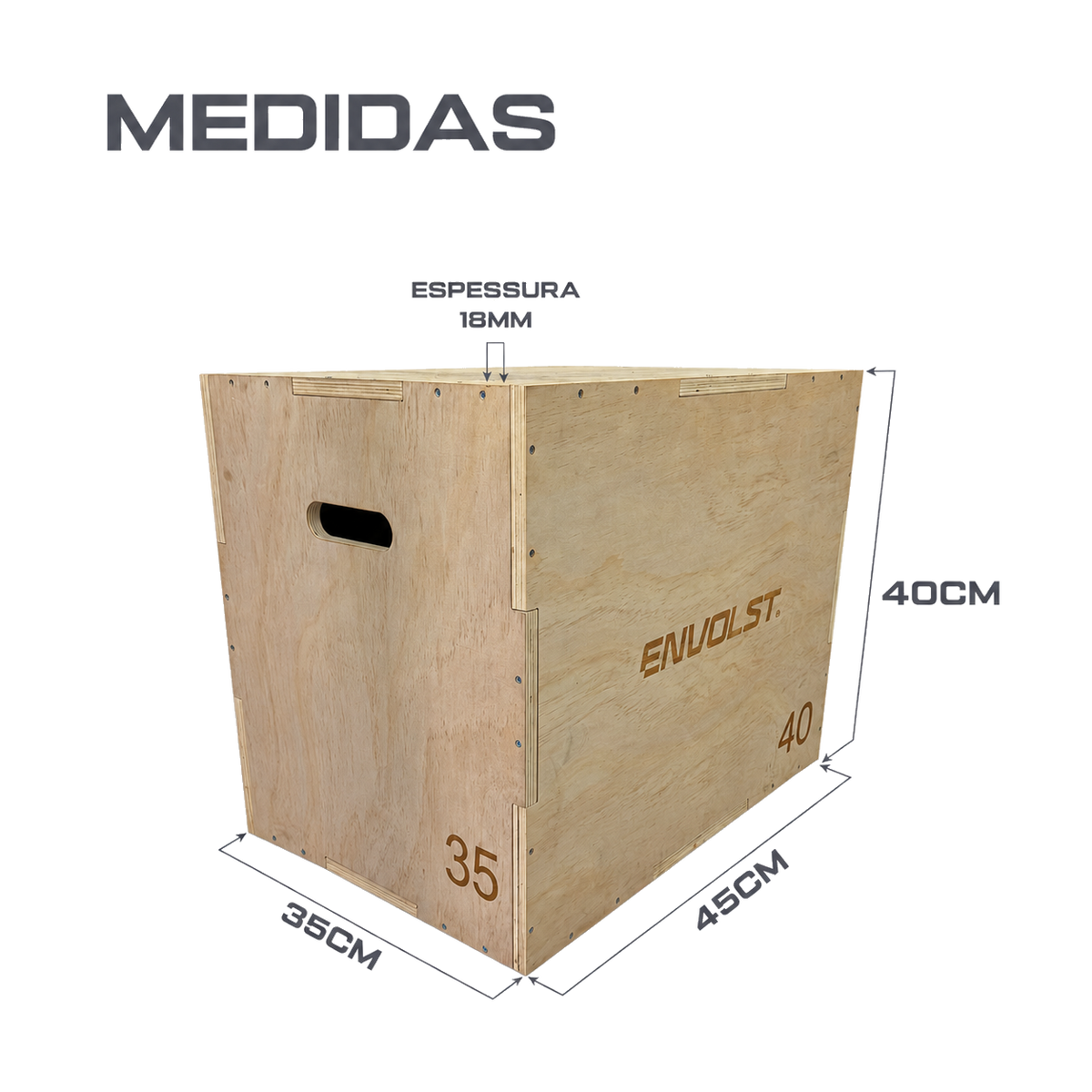 Caixa de Salto Plyo Box 3 em 1 Envolst 35x40x45cm 3 Alturas