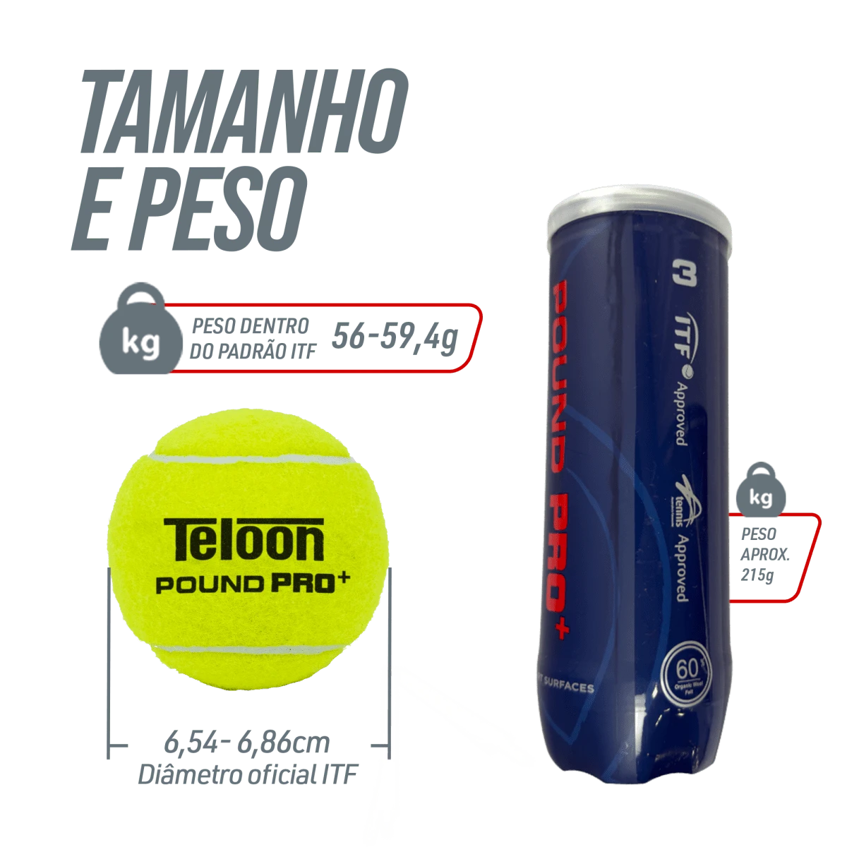 Bolas de Tênis Teloon POUND PRO + ITF tubo com 3 un.