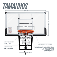 Tabela de Basquete de Parede Ajustável Aro 45cm Oficial Velden