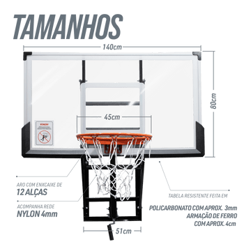 Tabela de Basquete de Parede Ajustável Aro 45cm Oficial Velden