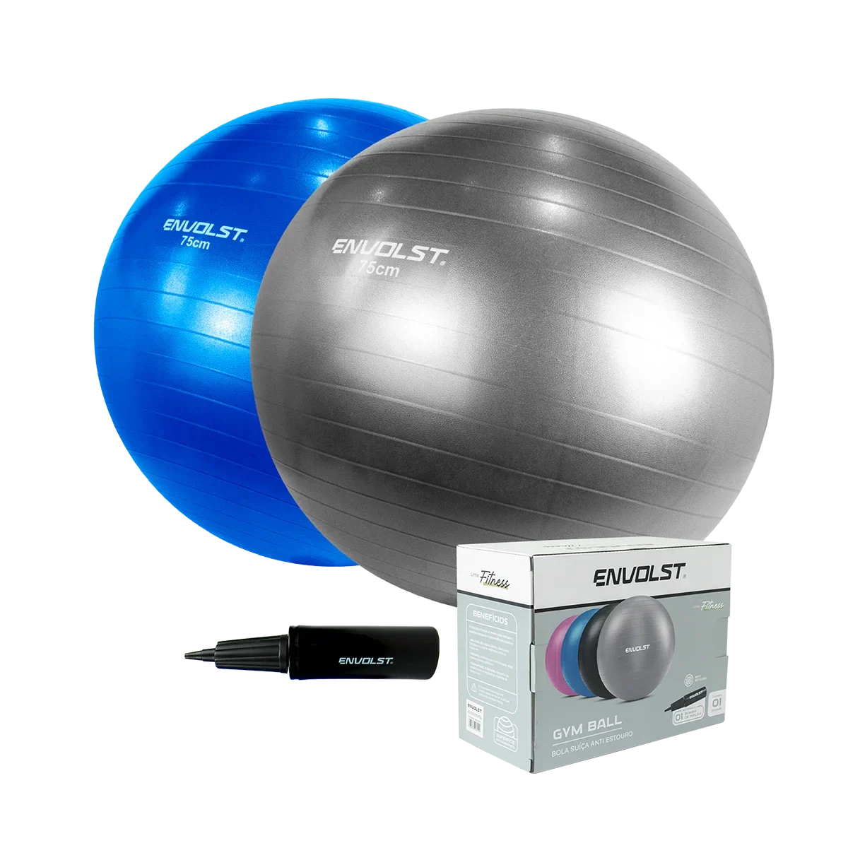 Bola Suíça Gym Ball 75cm Anti Estouro Envolst - Azul