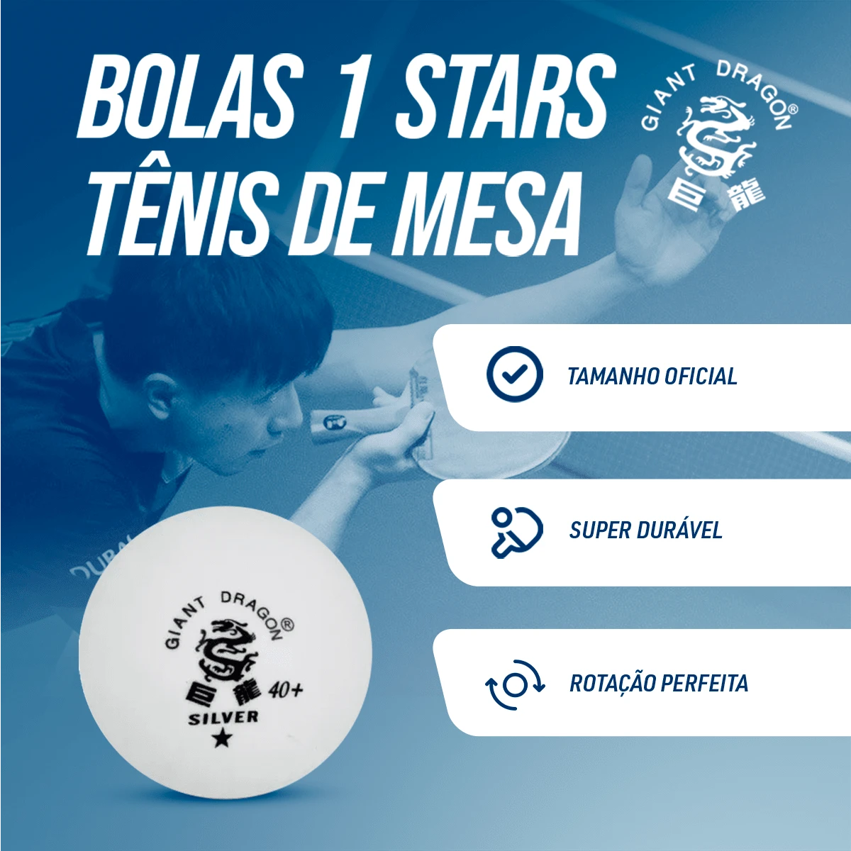 Bolinha de tênis de mesa 1 estrela Silver Giant Dragon - cnj com 6 und - BRANCA