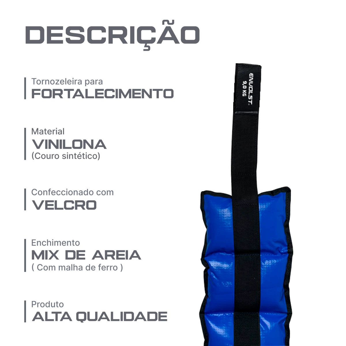 Tornozeleira caneleira em vinilona azul profissional 9kg Envolst - par