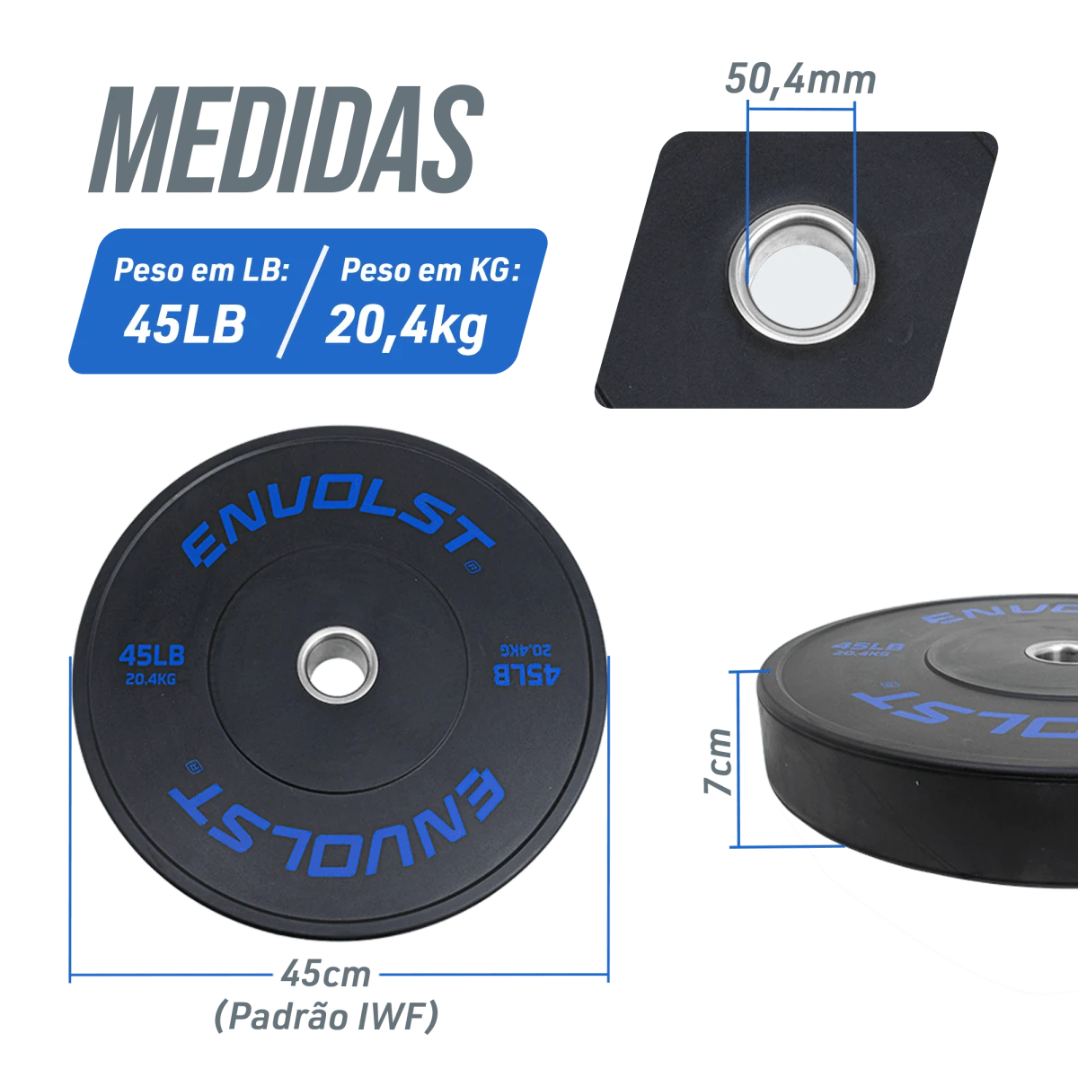 Kit 230Lb Anilhas Olímpicas Bumper Padrão IWF em Libras Envolst