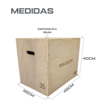 Caixa de Salto Plyo Box 3 em 1 Envolst 35x40x45cm 3 Alturas