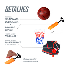Tabela de basquete infantil móvel com poste, quadro plástico e aro Pista e Campo