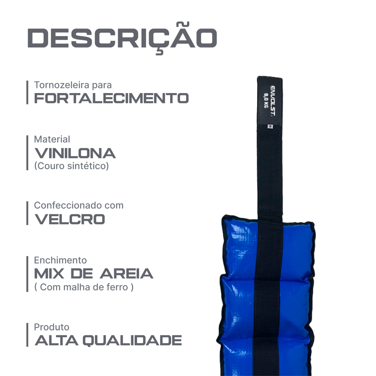 Tornozeleira caneleira em vinilona azul profissional 8kg Envolst - par