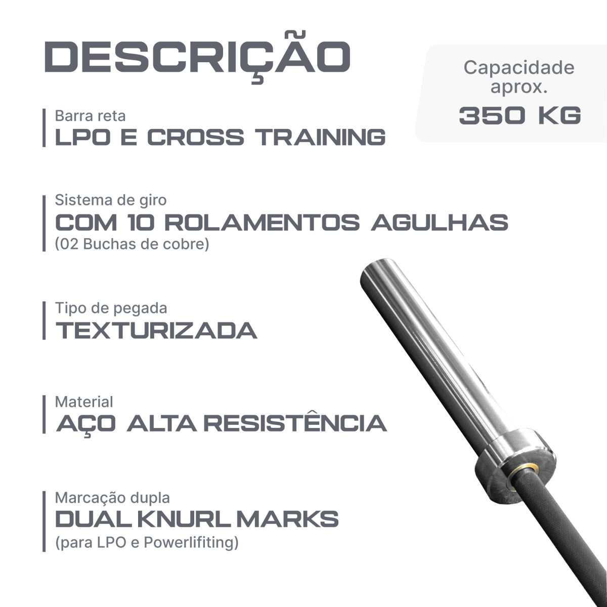 Barra Olímpica Crossfit LPO Feminina 15kg 2,01m Rolamentada Envolst