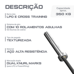 Barra Olímpica Crossfit LPO Feminina 15kg 2,01m Rolamentada Envolst