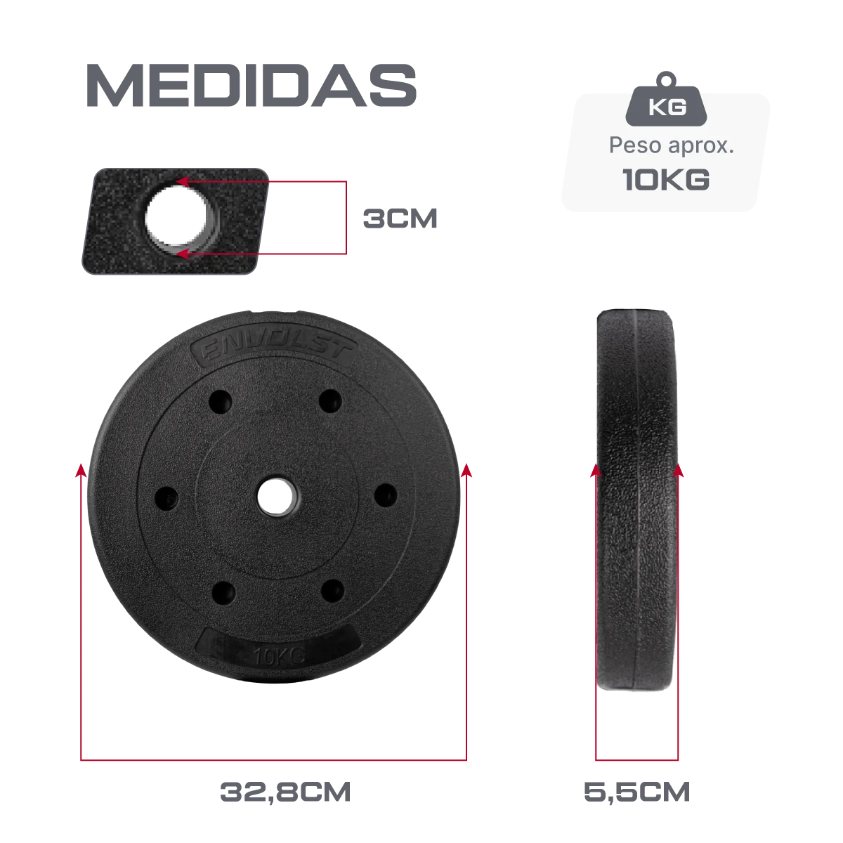 Anilha Emborrachada 10Kg Cement Furo 31mm Envolst