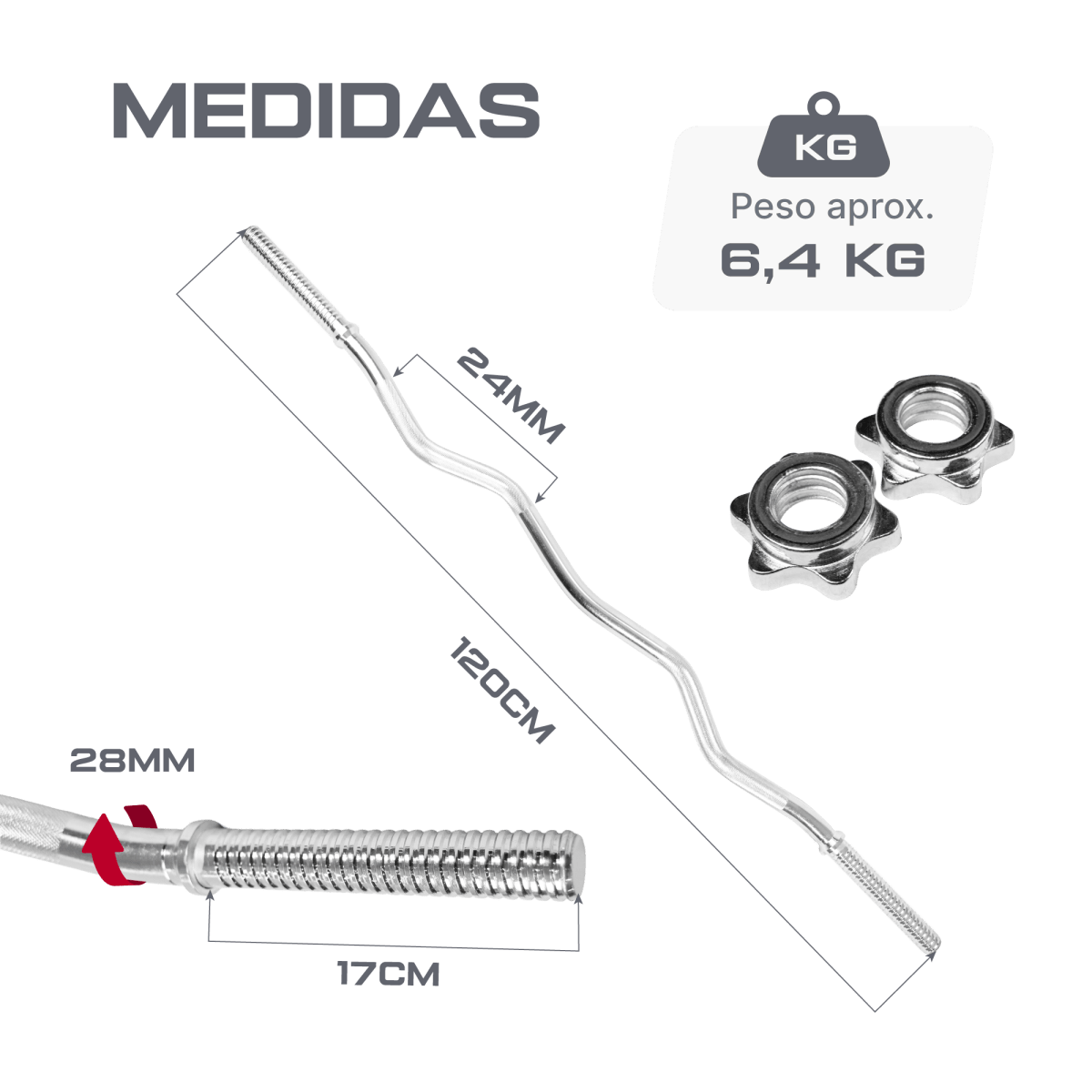 Barra de Musculação W 1,20m Maciça 28mm com Rosca Envolst