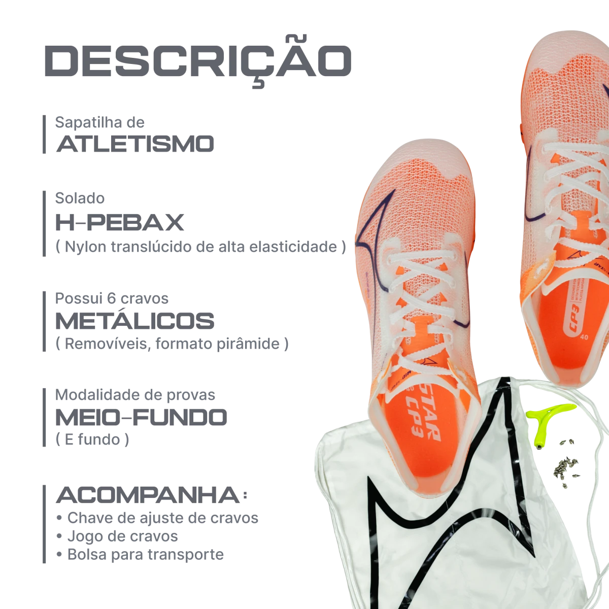 Sapatilha de atletismo para meio-fundo e fundo premium Health