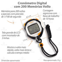 Cronômetro digital profissional 200 memórias Vollo