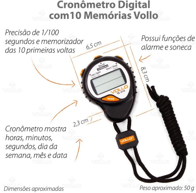 Cronômetro digital profissional 10 memórias Vollo
