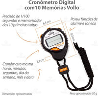 Cronômetro digital profissional 10 memórias Vollo