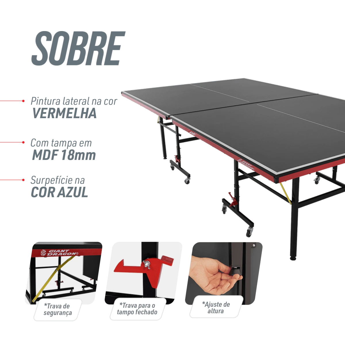 Mesa de tenis de mesa de aco e madeira azul com rede 6202-18MM
