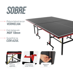 Mesa de tenis de mesa de aco e madeira azul com rede 6202-18MM