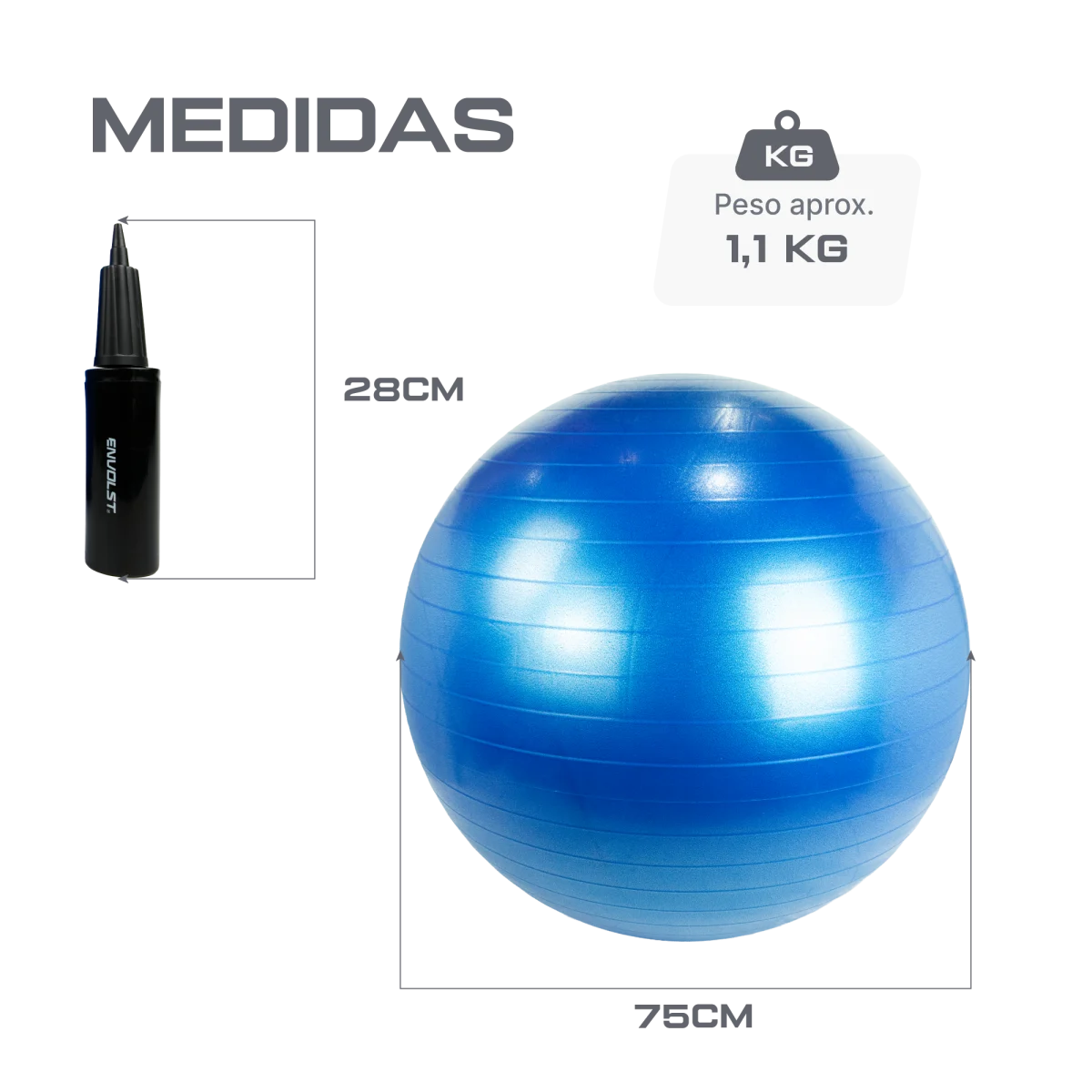 Bola Suíça Gym Ball 75cm Anti Estouro Envolst - Azul