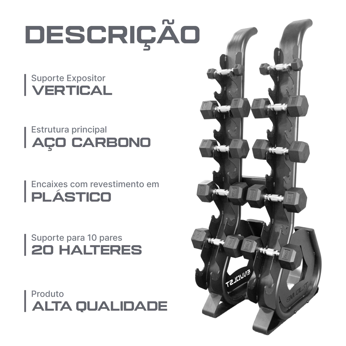 Suporte Expositor Vertical para 10 Pares de Dumbbells Envolst