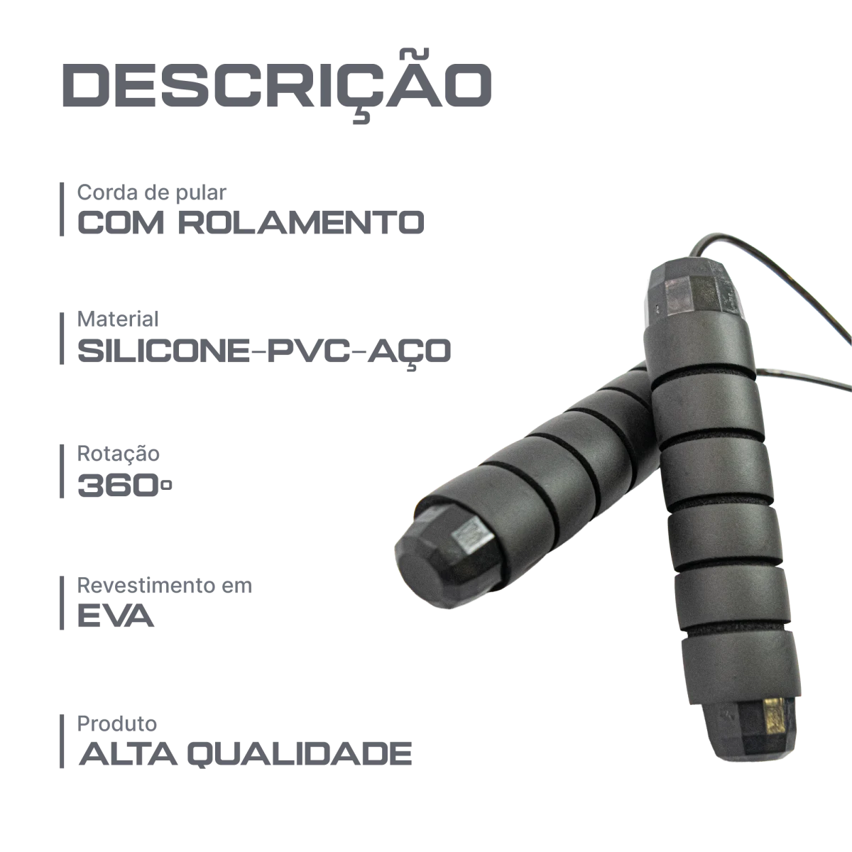 Corda de pular com rolamento 4mm 2,65m Envolst - Preto