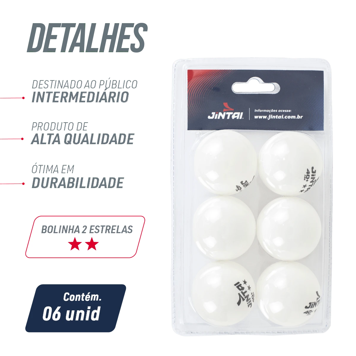 Bolinha de tênis de mesa 2 estrelas Jintai - cnj com 6 und