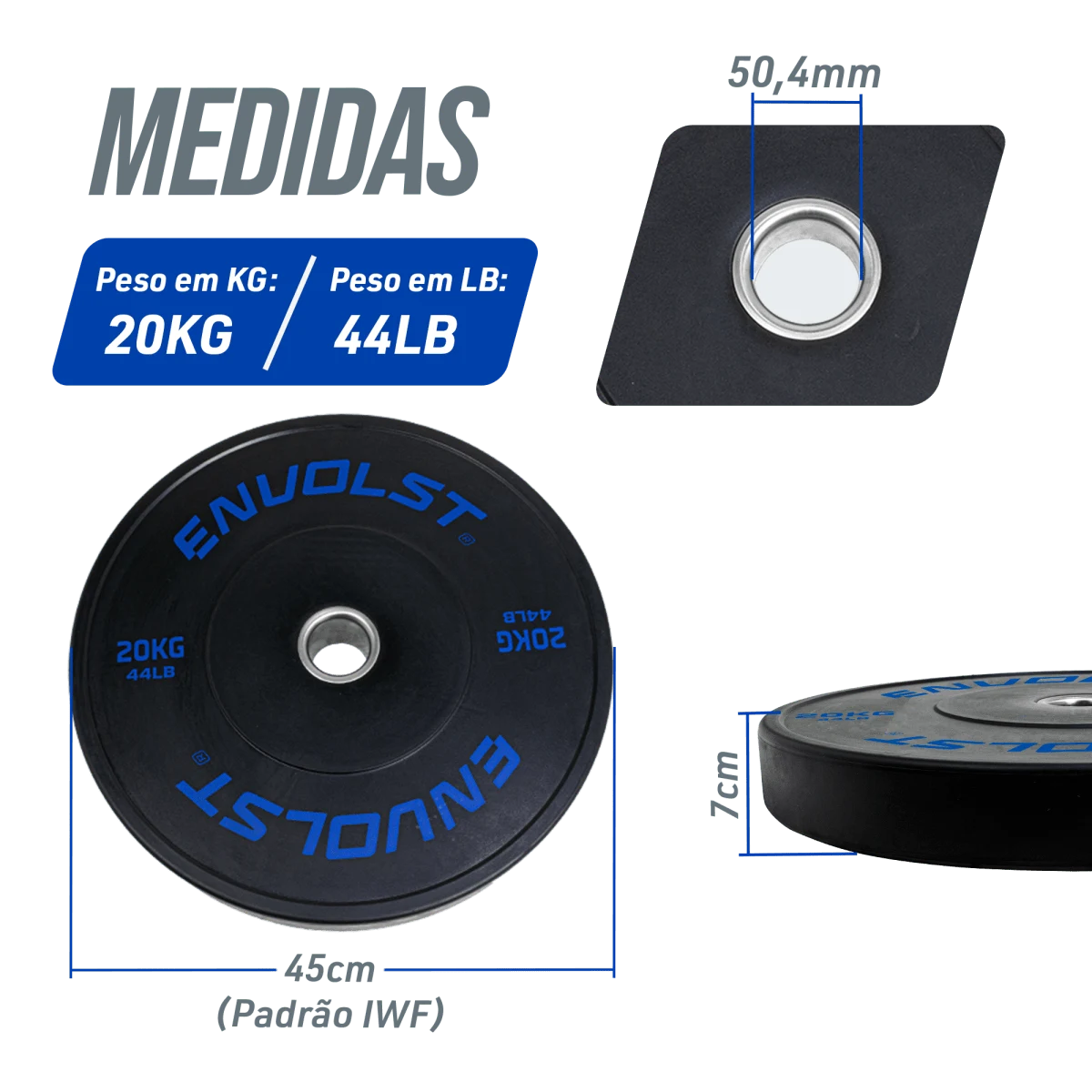Kit 100kg Anilhas Olímpicas Bumpers Padrão IWF Envolst
