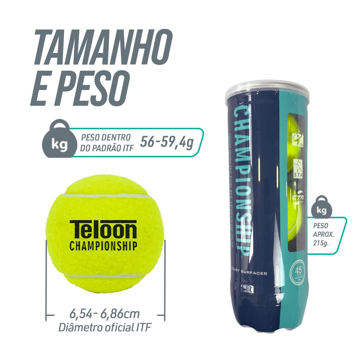 Bolas de Tênis Teloon Championship ITF tubo com 3 un.