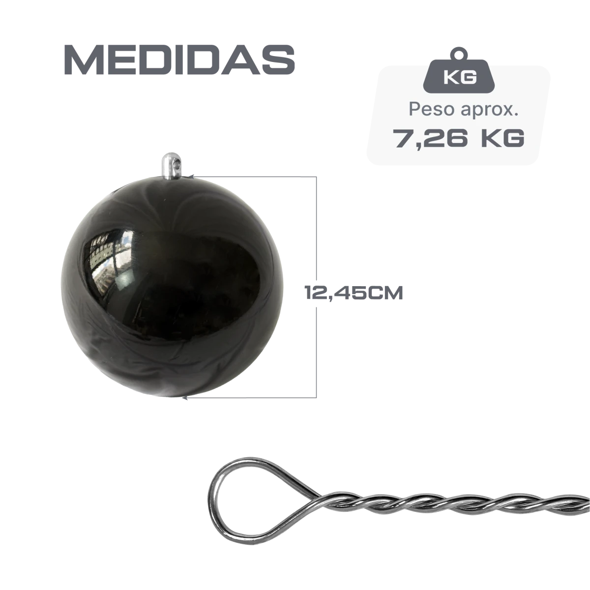 Martelo de atletismo de aço 7,26kg 124,5mm WA-IAAF Vinex - com cabo e empunhadura