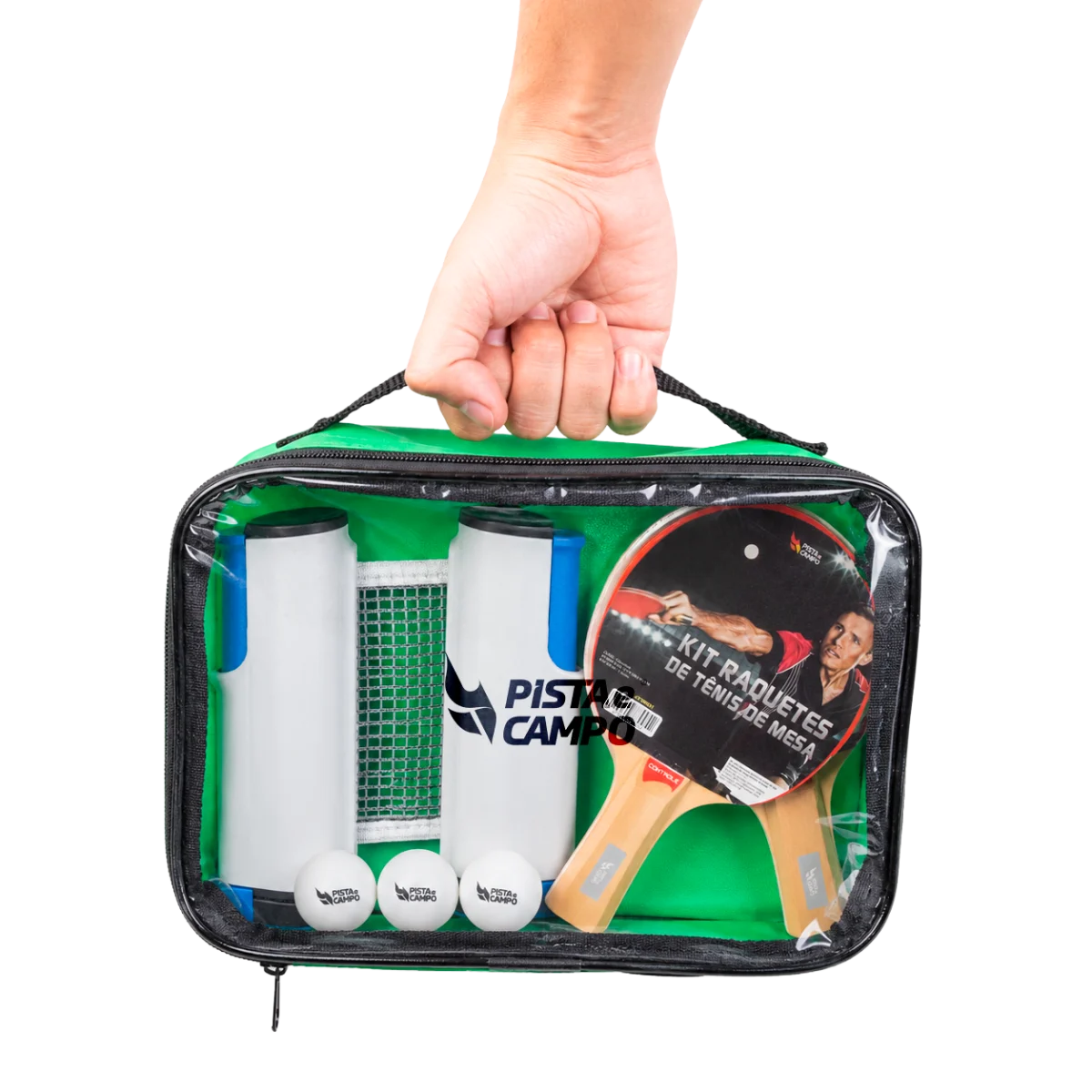 Kit ping pong tênis de mesa com raquetes, bolinha, bolsa e rede retrátil Pista e Campo