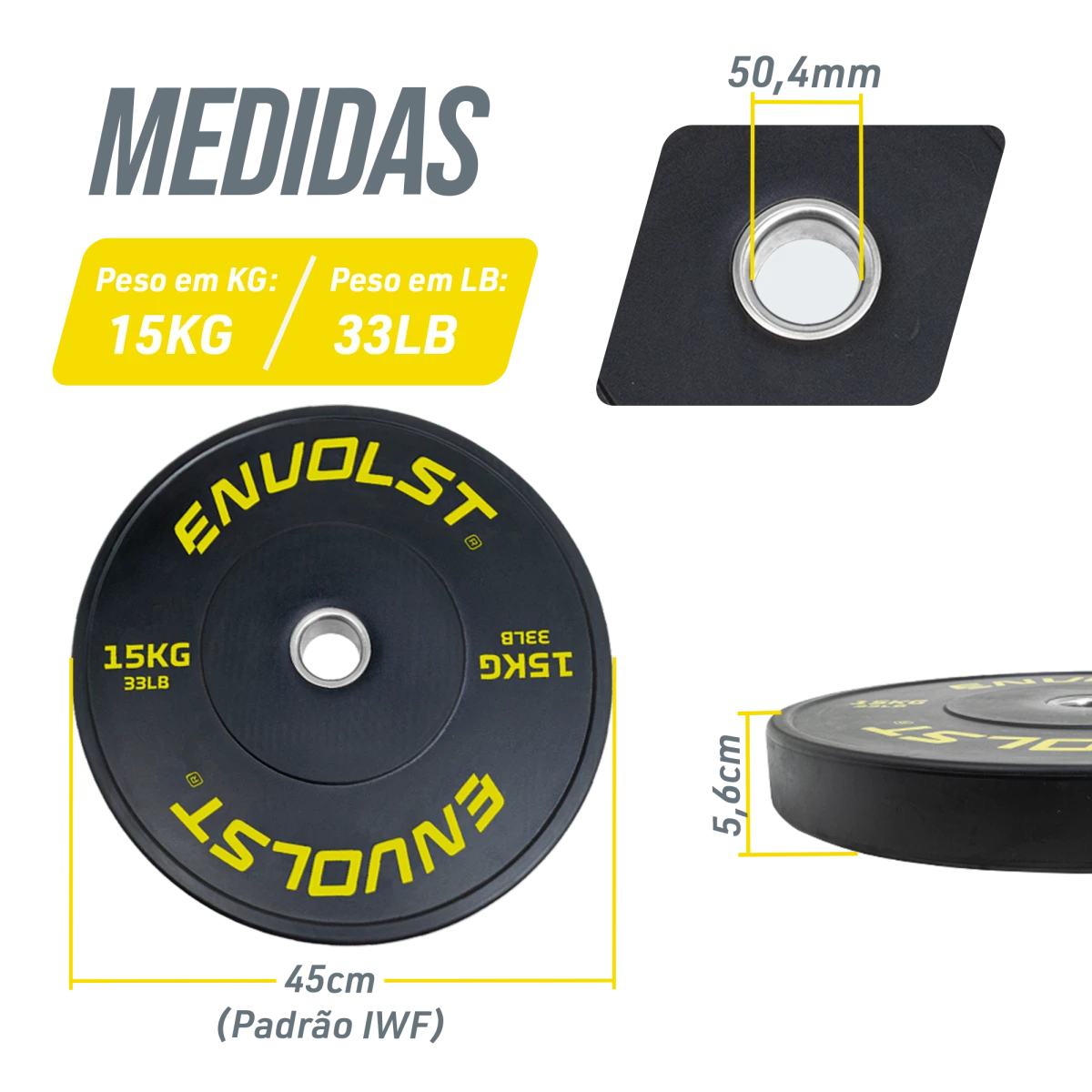 Anilha Olímpica Bumper para Crossfit e LPO 15Kg Envolst