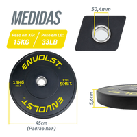 Anilha Olímpica Bumper para Crossfit e LPO 15Kg Envolst