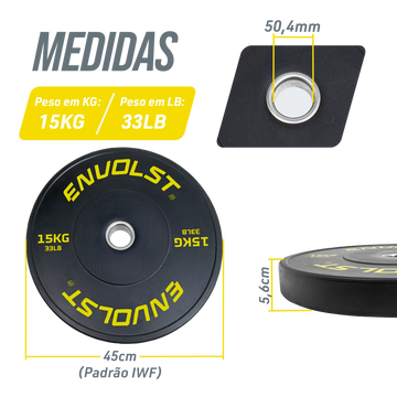 Anilha Bumper Olímpica 15 kg Treinos de LPO e Cross Envolst