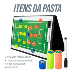 Prancheta tática magnética com caneta para treinamento de futebol society Pista e Campo - Modelo pasta preta