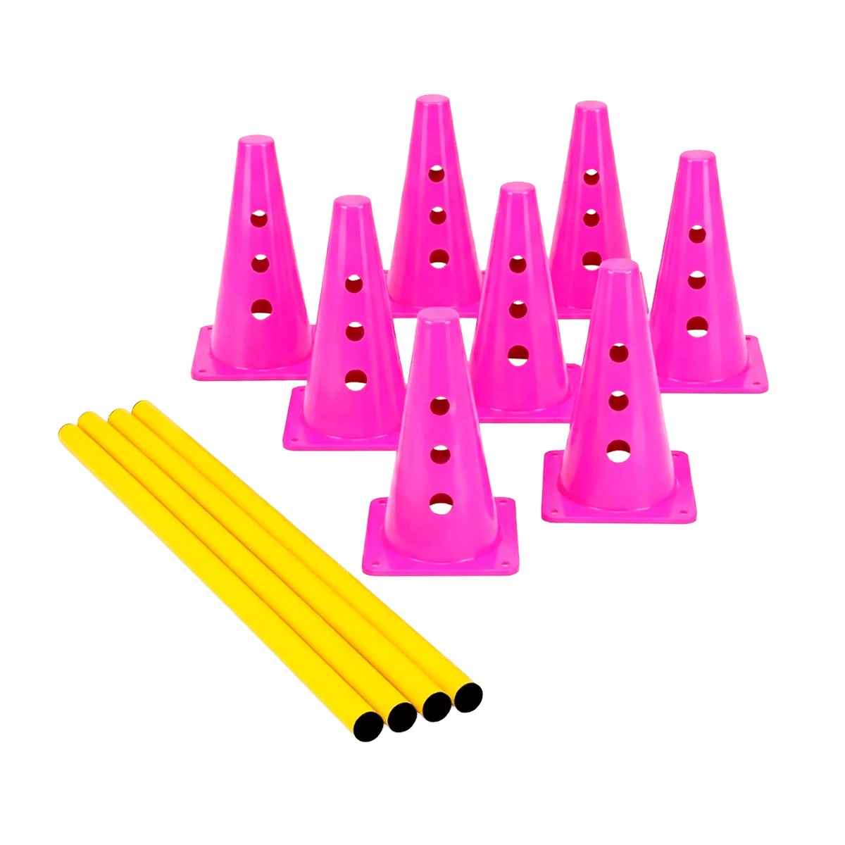 Kit de Agilidade c/ 8 Cones Furados 23cm e 4 Haste de 1,00m - Cone BRANCO