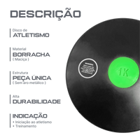 Disco de atletismo de borracha preto com centro colorido 1,00kg Pista e Campo
