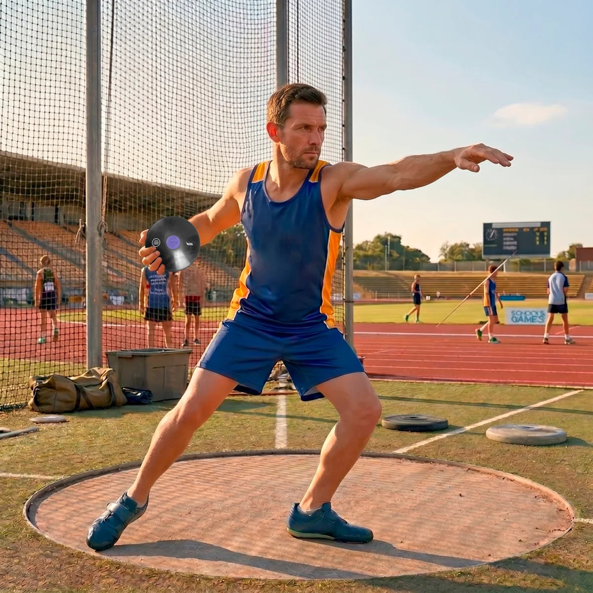 Disco de atletismo de borracha preto com centro colorido 1,75kg Pista e Campo