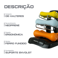 Conjunto 6 Halteres Neoprene 0,5 1 e 1,5kg e Suporte Envolst