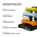 Conjunto 6 Halteres Neoprene 0,5 1 e 1,5kg e Suporte Envolst