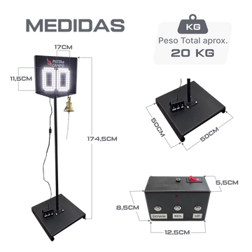 Placar Eletrônico de Voltas LED 3 Faces com Controle Remoto e Sino Pista e Campo