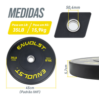 Anilha Olímpica Bumper para Crossfit e LPO 35Lb Envolst