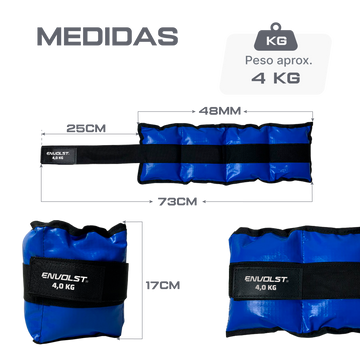 Tornozeleira caneleira em vinilona azul profissional 4kg Envolst - par