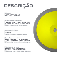 Disco de atletismo de aço e ABS 2Kg Powered by CBAt