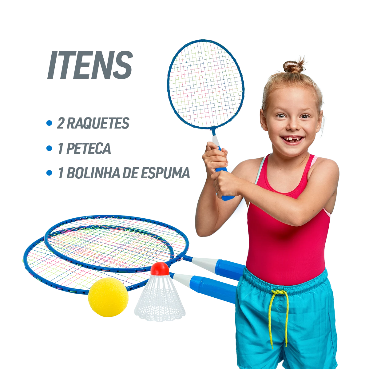 Kit de Badminton Infantil com 2 Raquetes, 1 Peteca e 1 Bola de Espuma Loire						