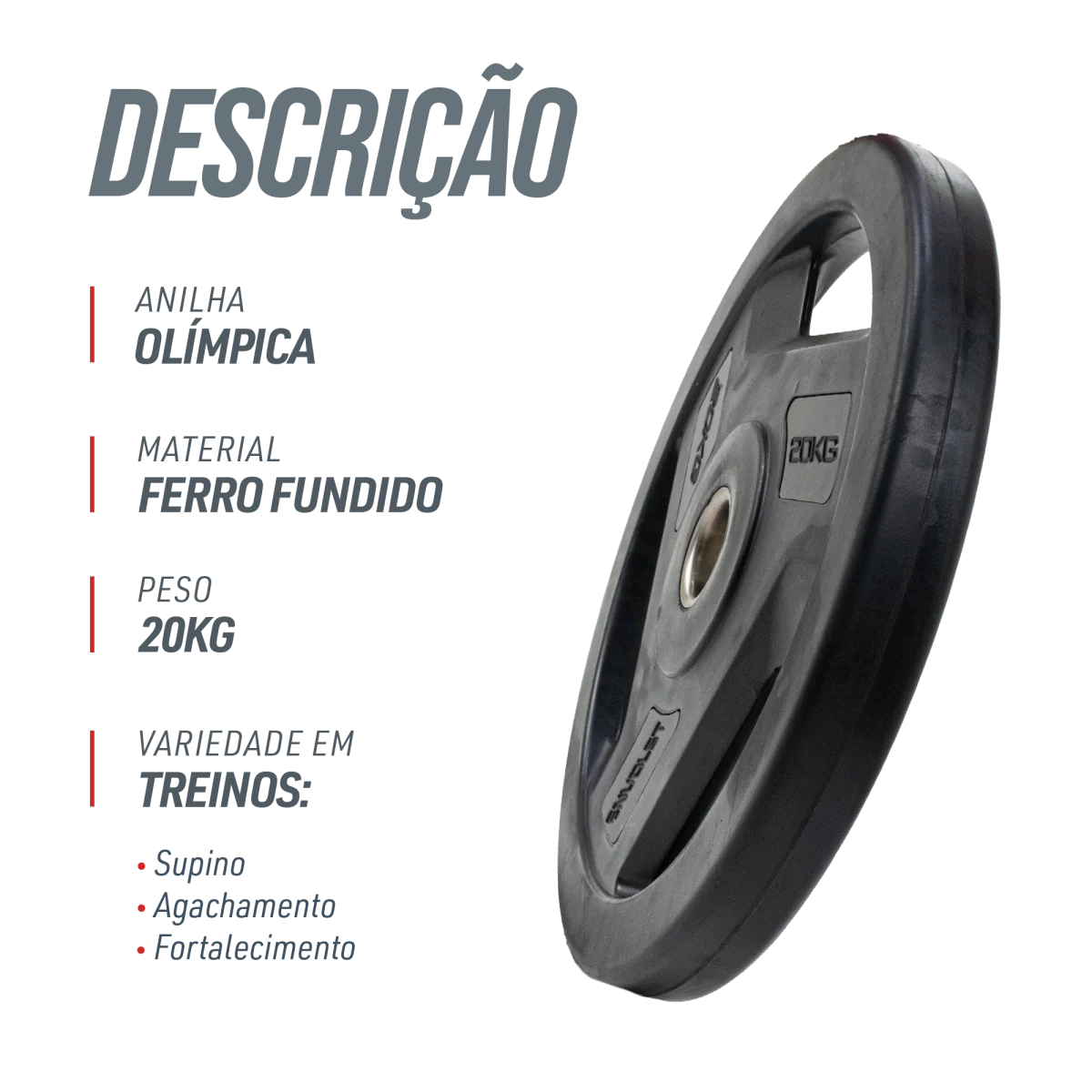 Anilha Olímpica com Anel de Metal 20Kg Envolst