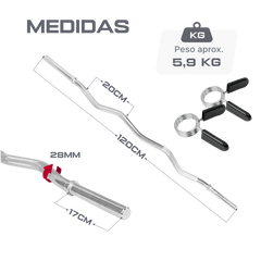 Barra de Musculação W 1,20m Maciça 28mm e Presilhas Envolst