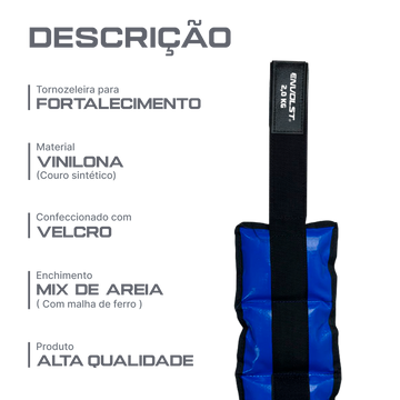 Tornozeleira caneleira em vinilona azul profissional 2kg Envolst - par