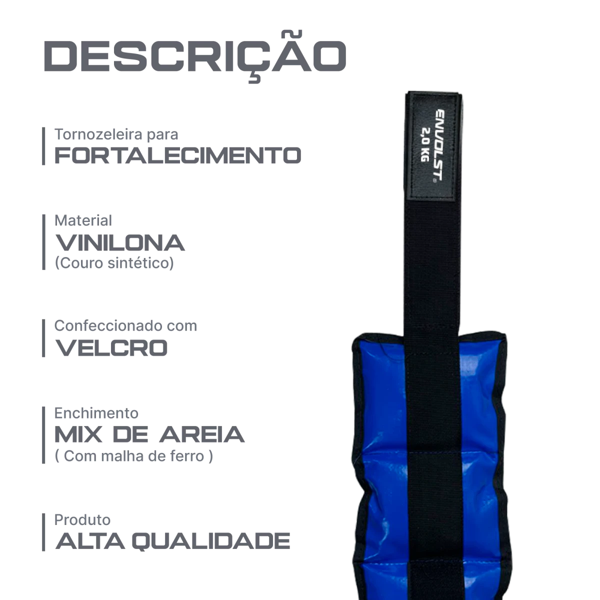 Tornozeleira caneleira em vinilona azul profissional 1kg Envolst - par